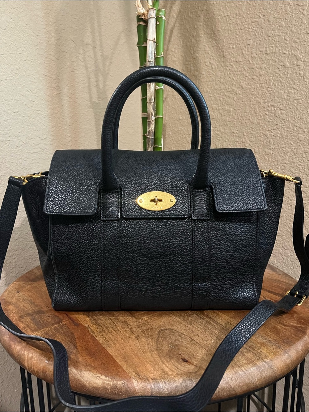 MULBERRY SMALL BAYSWATER SATCHEL IN BLACK GRAINED LEATHER
